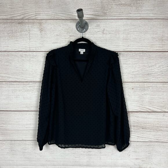 J.Crew Factory Women's Black Dotted Textured Long Sleeve V-Neck Blouse Size XS - Picture 1 of 7